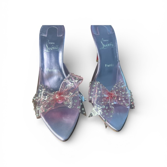 Christian Louboutin Crystal Strass Bow PVC Mule Sandals Pink Purple Size 40 NEW - Picture 2 of 5